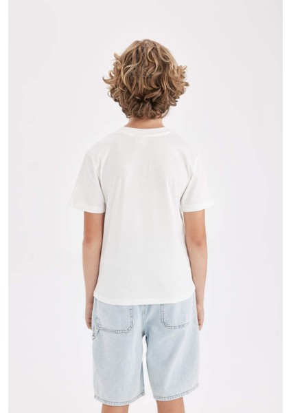 Erkek Çocuk Bisiklet Yaka Baskılı Kısa Kollu Tişört