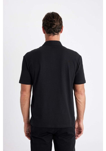 New Regular Fit Polo Yaka Basic Düz Kısa Kollu Siyah Tişört D4778AX24SM