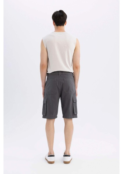 %100 Pamuk Relax Fit Düz Paça Gabardin Kargo Bermuda Şort C5382AX24SM