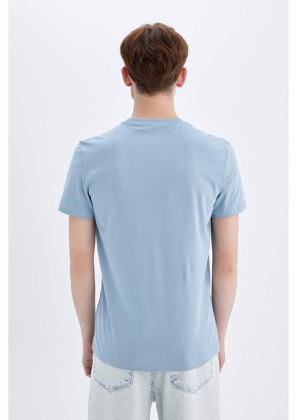 %100 Pamuk Slim Fit Dar Kesim Bisiklet Yaka Baskılı Kısa Kollu Tişört C3946AX24SM