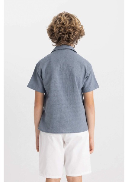 Erkek Çocuk Oversize Geniş Kalıp Polo Yaka Gofre Dokulu Kısa Kollu Gömlek C5234A824HS