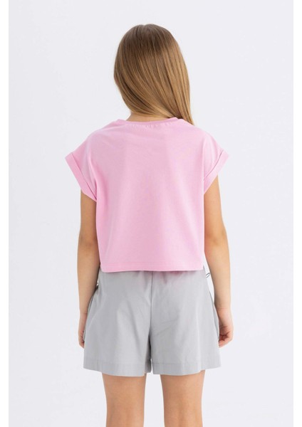 Kız Çocuk Bisiklet Yaka Baskılı Kısa Kollu Tişört C6040A824SM