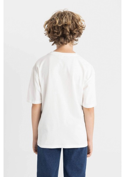 Erkek Çocuk Oversize Geniş Kalıp Bisiklet Yaka Baskılı Kısa Kollu Tişört C6280A824HS