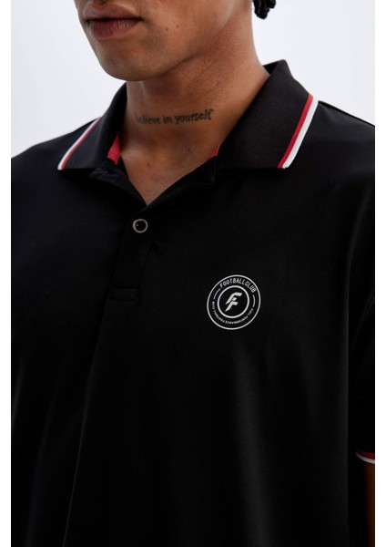 DeFactoFit Standart Fit Baskılı Kısa Kollu Sporcu Ağır Kumaş Polo Tişört C1749AX24SM