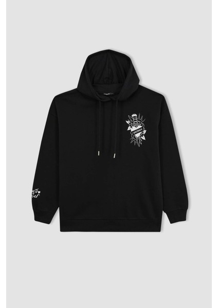 Coool Oversize Fit Kapüşonlu Baskılı Kalın Kumaş Sweatshirt A4753AX23WN