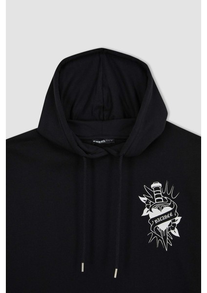 Coool Oversize Fit Kapüşonlu Baskılı Kalın Kumaş Sweatshirt A4753AX23WN