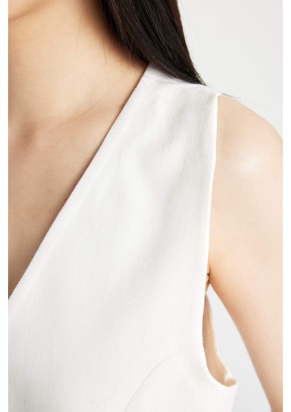Crop V Yaka Keten Karışımlı Blazer Yelek C7798AX24SM