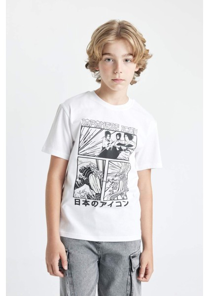 Erkek Çocuk Bisiklet Yaka Renk Şekil Değiştiren Baskılı Kısa Kollu Tişört C6260A824HS