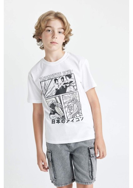 Erkek Çocuk Bisiklet Yaka Renk Şekil Değiştiren Baskılı Kısa Kollu Tişört C6260A824HS