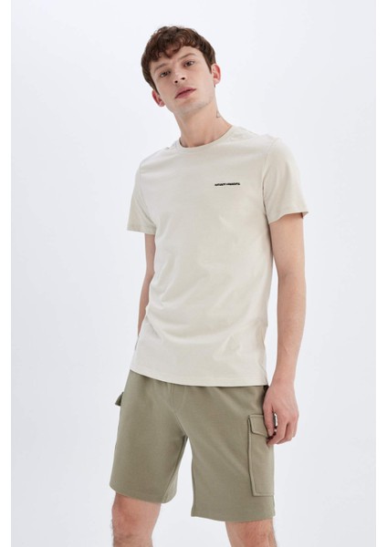 Slim Fit Dar Kesim Bisiklet Yaka Baskılı Kısa Kollu Tişört C3947AX24SM