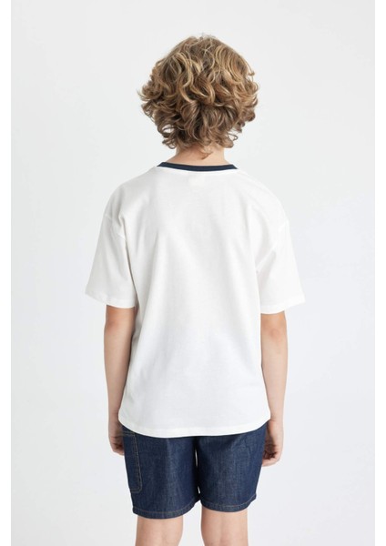 Erkek Çocuk Oversize Geniş Kalıp Bisiklet Yaka Baskılı Kısa Kollu Tişört C4904A824HS