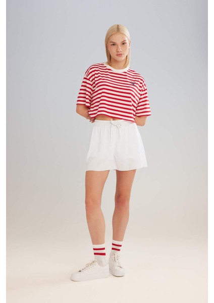 Fit Crop Bisiklet Yaka Çizgili Sporcu Kısa Kollu Tişört C5823AX24SM fiyatları
