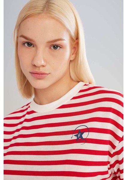 Fit Crop Bisiklet Yaka Çizgili Sporcu Kısa Kollu Tişört C5823AX24SM fırsatları