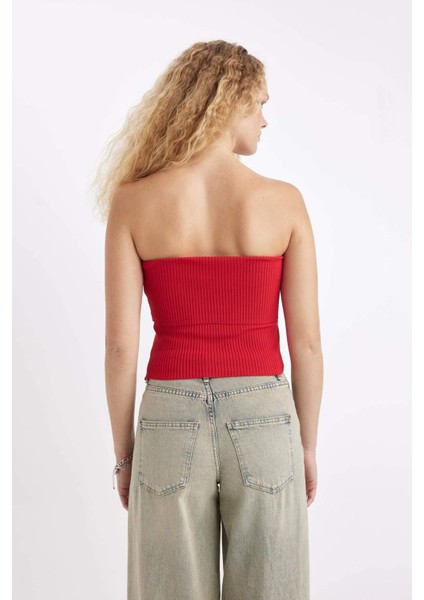 Slim Fit Dar Kesim Basic Düz Straplez Bluz D4231AX24HS