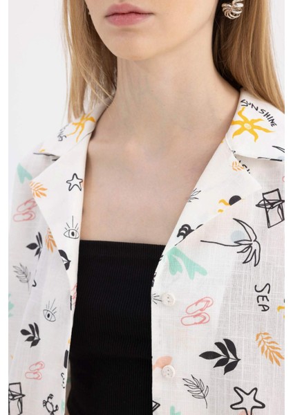 Coool %100 Pamuk Oversize Pijama Yaka Desenli Kısa Kollu Gömlek A6863AX24SM