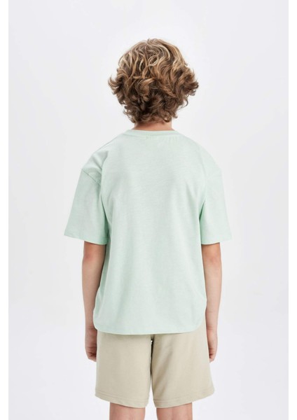 Erkek Çocuk Oversize Geniş Kalıp Bisiklet Yaka Baskılı Kısa Kollu Tişört C5002A824HS