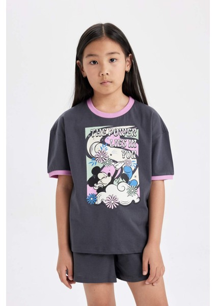 Kız Çocuk Disney Mickey & Minnie Pijama Takımı Kısa Kollu Üst Şort C2960A824SM