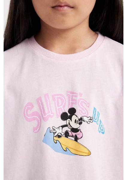 Kız Çocuk Disney Mickey & Minnie Bisiklet Yaka Kısa Kollu Tişört C4833A824HS