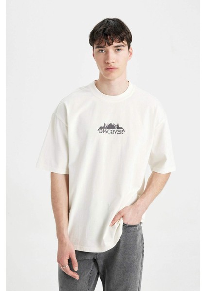 Oversize Fit Bisiklet Yaka Sırt Baskılı Kısa Kollu Tişört B4900AX24SP