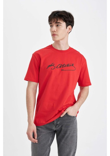 Regular Fit Bisiklet Yaka Atatürk Baskılı Kısa Kollu Tişört C5826AX24HS