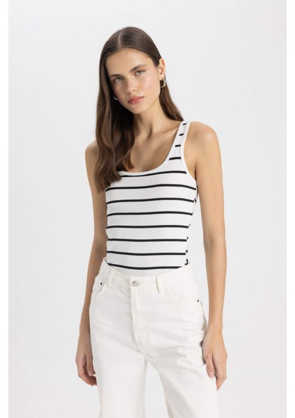Slim Fit Dar Kesim Çizgili Bisiklet Yaka Ribana Atlet C6610AX24SM