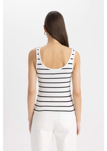 Slim Fit Dar Kesim Çizgili Bisiklet Yaka Ribana Atlet C6610AX24SM