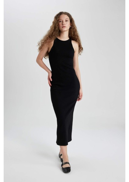 Bodycon Halter Yaka Fitilli Kaşkorse Maxi Kolsuz Elbise A4828AX24SM