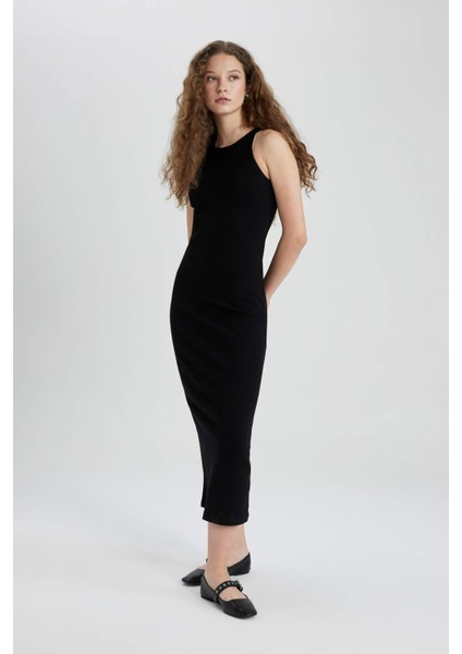 Bodycon Halter Yaka Fitilli Kaşkorse Maxi Kolsuz Elbise A4828AX24SM