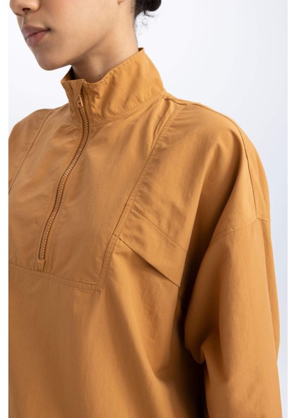 Oversize Geniş Kalıp Dik Yaka Dokuma Sporcu Hırka B4213AX24SP