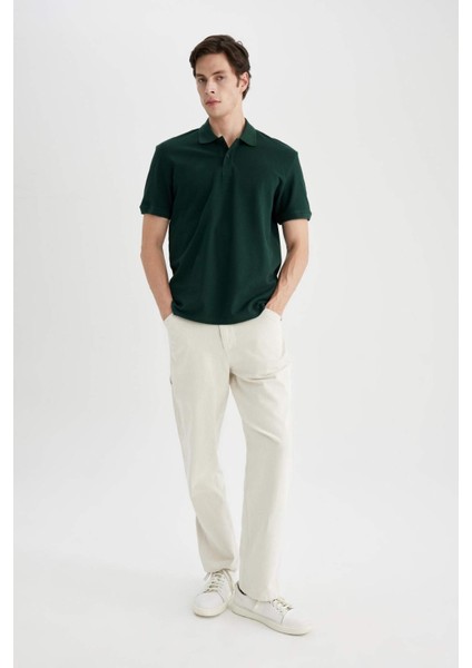 %100 Pamuk Regular Fit Polo Yaka Kısa Kollu Basic Düz Pike Kumaş Tişört C1293AX24SP