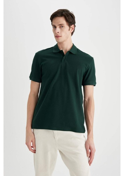 %100 Pamuk Regular Fit Polo Yaka Kısa Kollu Basic Düz Pike Kumaş Tişört C1293AX24SP