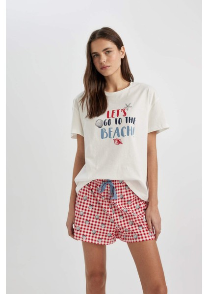 Fall in Love Pijama Takımı Regular Fit Bisiklet Yaka Baskılı Kısa Kollu Üst Beli Lastikli Şort Alt C1740AX24SM fiyatları