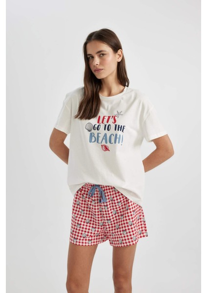 Fall in Love Pijama Takımı Regular Fit Bisiklet Yaka Baskılı Kısa Kollu Üst Beli Lastikli Şort Alt C1740AX24SM modelleri