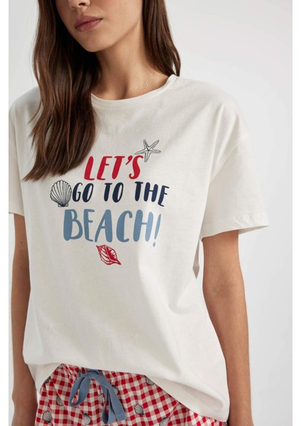 Fall in Love Pijama Takımı Regular Fit Bisiklet Yaka Baskılı Kısa Kollu Üst Beli Lastikli Şort Alt C1740AX24SM fırsatları