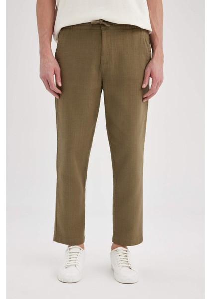 %100 Pamuk Yazlık Jogger Pantolon Regular Fit Normal Kesim Keten Görünümlü Düz Paça Cepli B4138AX24SP