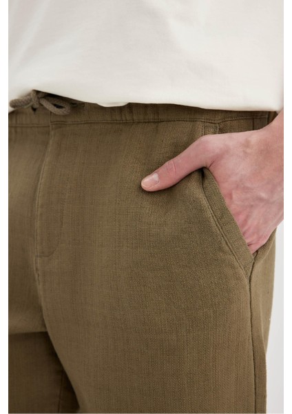 %100 Pamuk Yazlık Jogger Pantolon Regular Fit Normal Kesim Keten Görünümlü Düz Paça Cepli B4138AX24SP