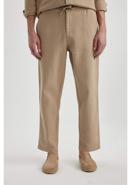 Yazlık Jogger Pantolon Regular Fit Normal Kesim Keten Görünümlü Düz Paça Pamuklu Cepli B4138AX24SP