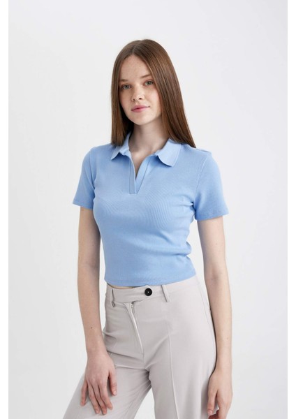 Fitted Polo Yaka Fitilli Kaşkorse Kısa Kollu Tişört A0379AX24SM