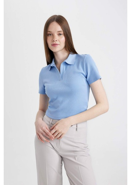 Fitted Polo Yaka Fitilli Kaşkorse Kısa Kollu Tişört A0379AX24SM modelleri