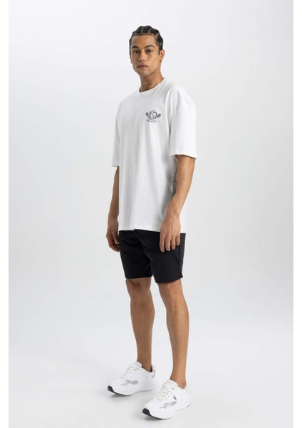 Fit Oversize Fit Bisiklet Yaka Sırt Baskılı Kısa Kollu Tişört C0423AX24SM