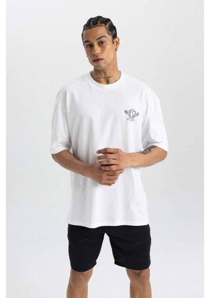 Fit Oversize Fit Bisiklet Yaka Sırt Baskılı Kısa Kollu Tişört C0423AX24SM