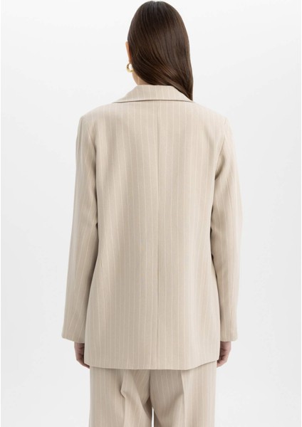 Oversize Geniş Kalıp Ceket Yaka Keten Karışımlı Blazer Ceket C6243AX24SM