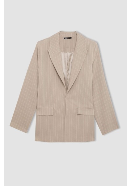 Oversize Geniş Kalıp Ceket Yaka Keten Karışımlı Blazer Ceket C6243AX24SM