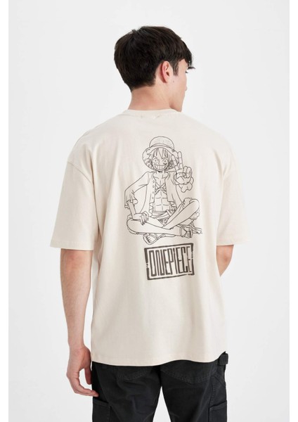 One Piece Oversize Fit Bisiklet Yaka Baskılı Kısa Kollu Tişört B8098AX24SM