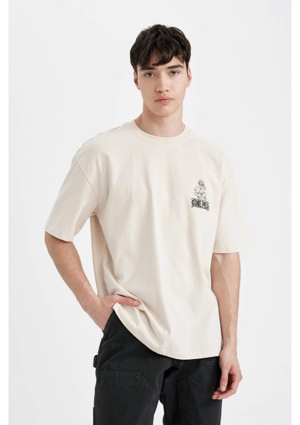One Piece Oversize Fit Bisiklet Yaka Baskılı Kısa Kollu Tişört B8098AX24SM fırsatları