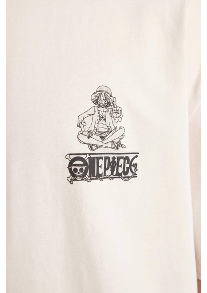 One Piece Oversize Fit Bisiklet Yaka Baskılı Kısa Kollu Tişört B8098AX24SM
