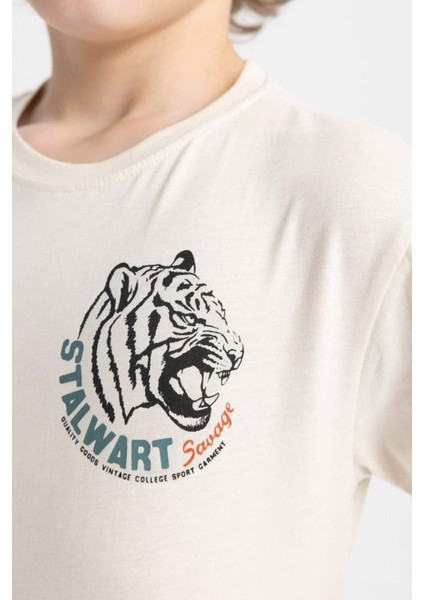 Erkek Çocuk Bisiklet Yaka Baskılı Kısa Kollu Tişört