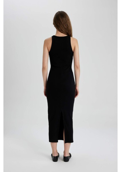 Bodycon Halter Yaka Fitilli Kaşkorse Maxi Kolsuz Elbise A4828AX24SM
