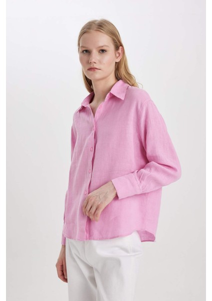 Oversize Geniş Kalıp %100 Keten Uzun Kollu Gömlek Z6638AZ24SP