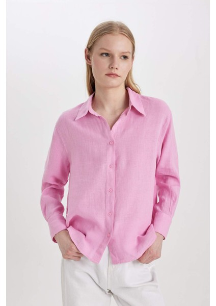 Oversize Geniş Kalıp %100 Keten Uzun Kollu Gömlek Z6638AZ24SP